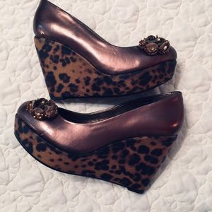 New Yellow Box Animal Print Wedges